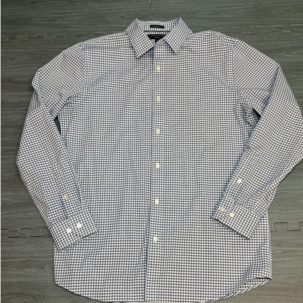 Banana Republic Non Iron Gingham Standard Fit Button Down‎ Shirt Men Size L